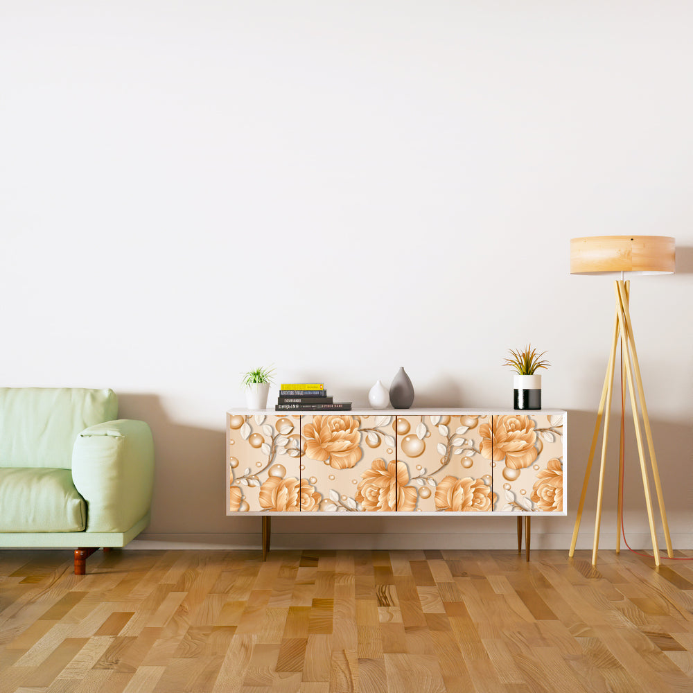 Golden White Art Design Self Adhesive Sticker For Cabinet