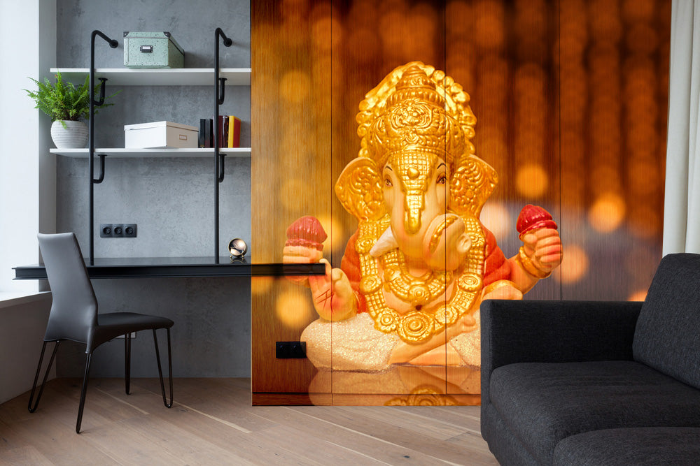 Ganpati With Golden Jewelary Self Adhesive Sticker For Wardrobe