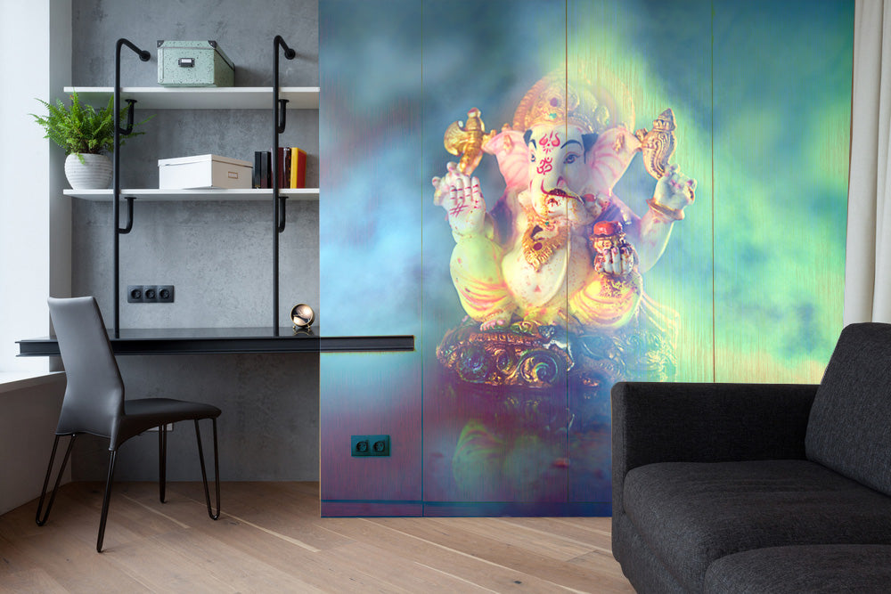 Ganpati With Gulal Painting Self Adhesive Sticker For Wardrobe