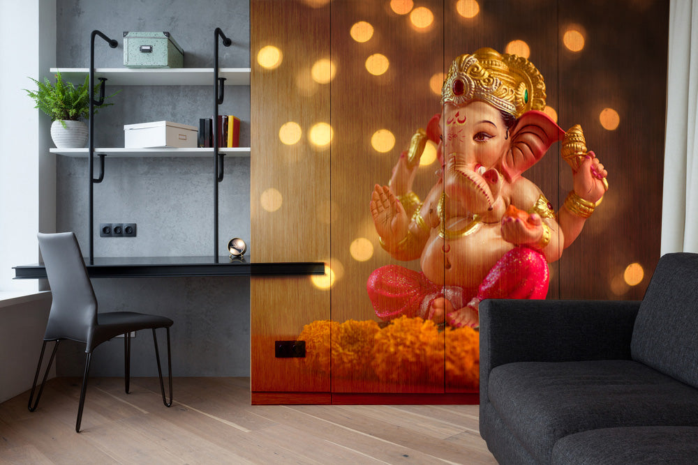 Ganpati Background Lights Self Adhesive Sticker For Wardrobe
