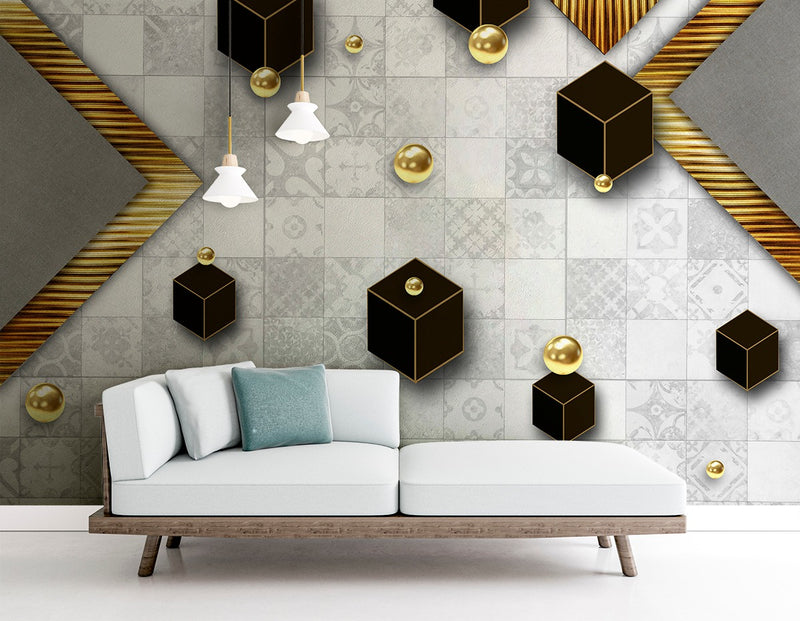 3D Black Cube wall covering