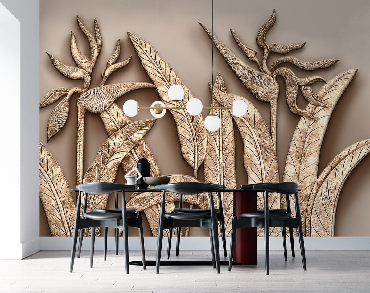 Wooden Textured Leaves Custimised Wallpaper for wall