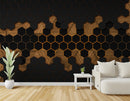 3D Brown Balck Hexagonal Design wall covering