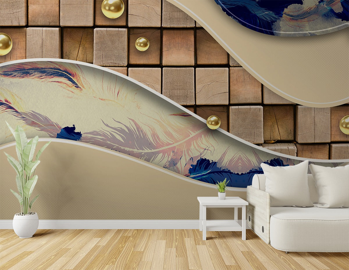 Wooden Block 3D Customised Wallpaper wall covering