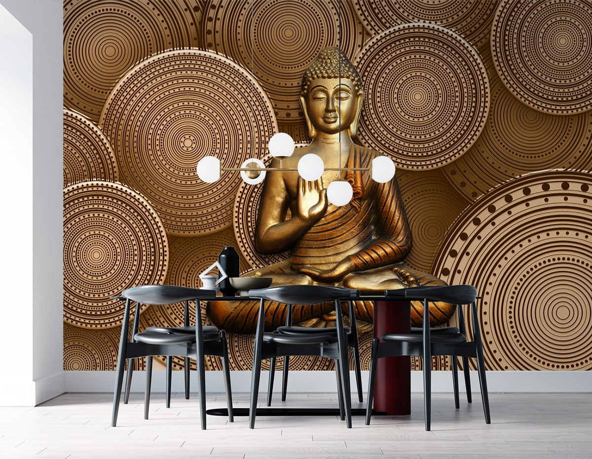 Circular Background Copper Finish Lord Buddha wallpaper