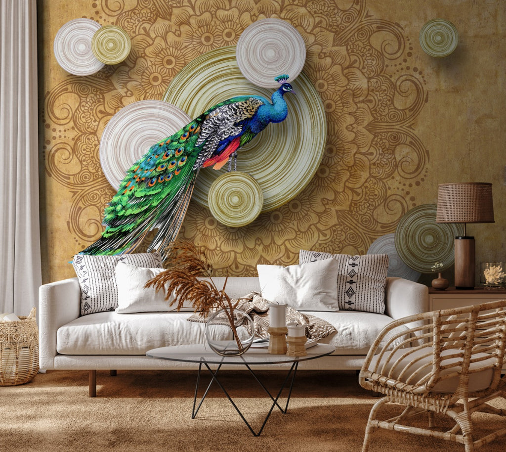 Beautiful Peacock, Floral Texture wallpaper for wall – Myindianthings