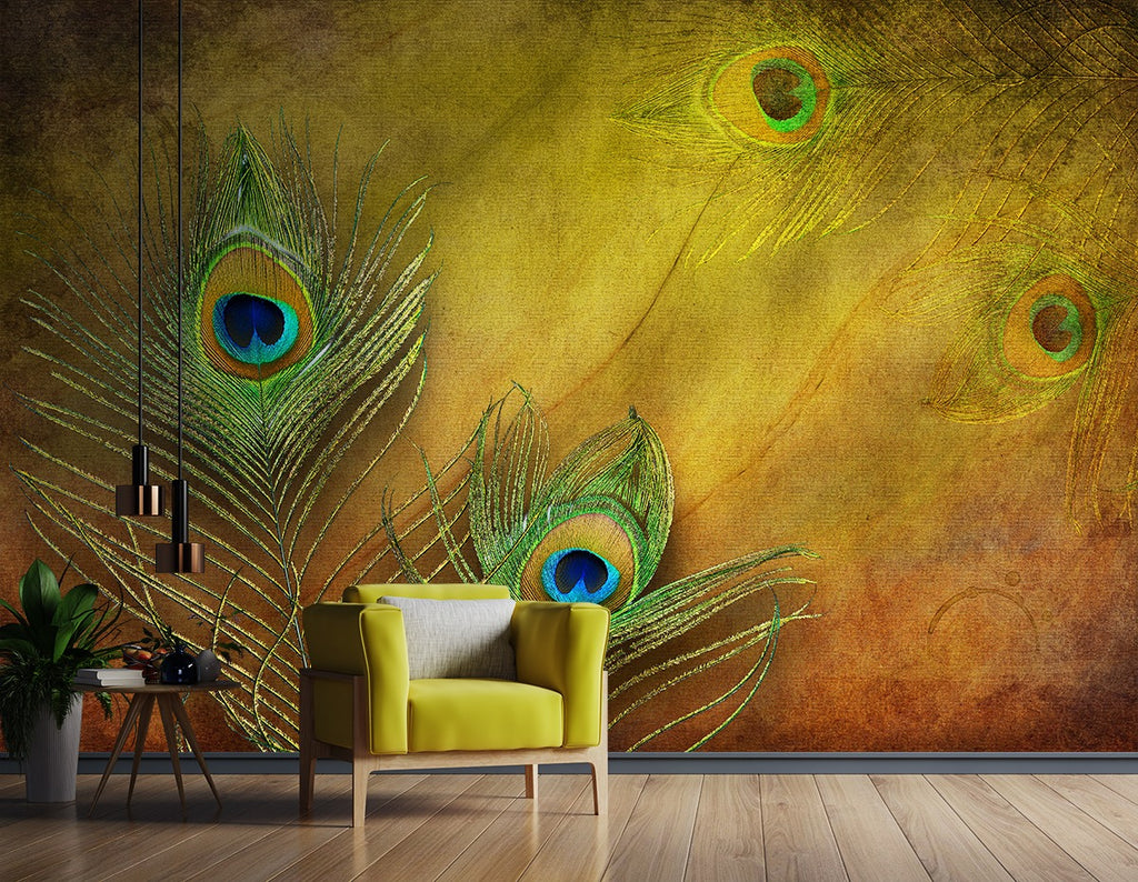 Peacock Feather Customised wallpaper for wall – Myindianthings