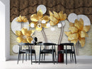 Golden Flowers At Wooden And White Brick Background wallpaper for wall