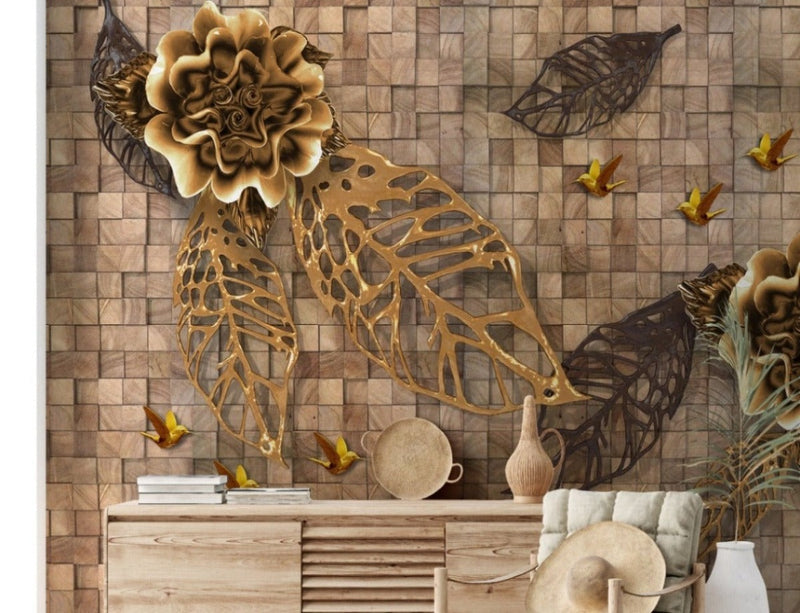 Chocolate Brown Flower and Leaves wallpaper for wall