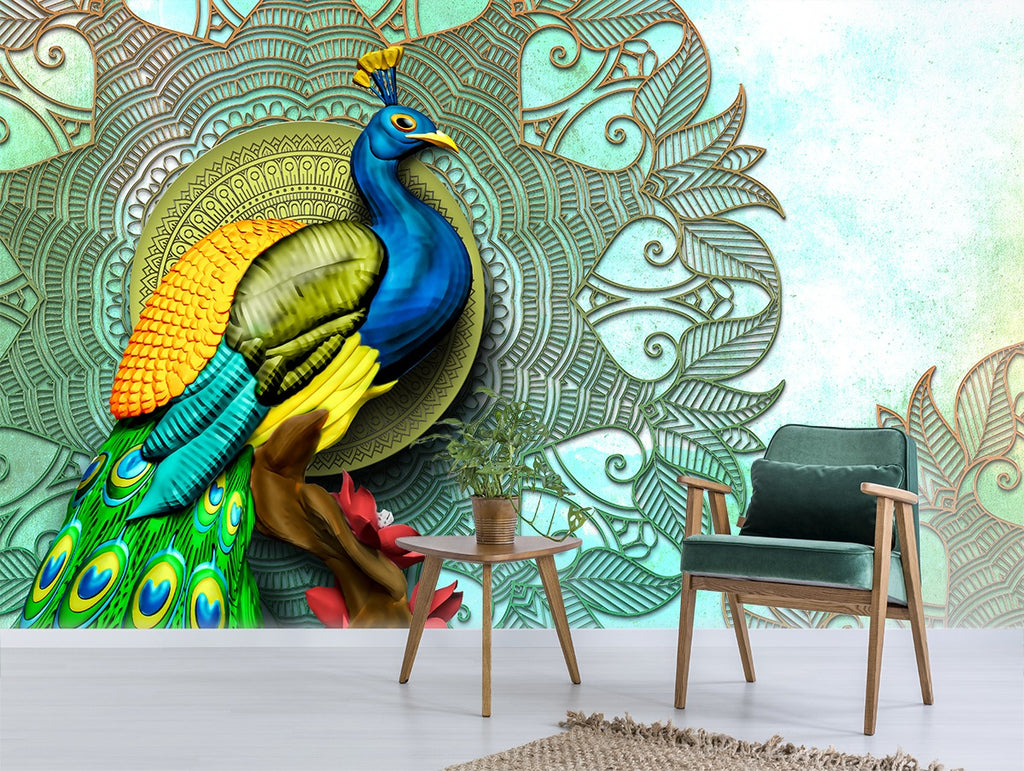 Peacock Mandal Wallpaper for wall – Myindianthings