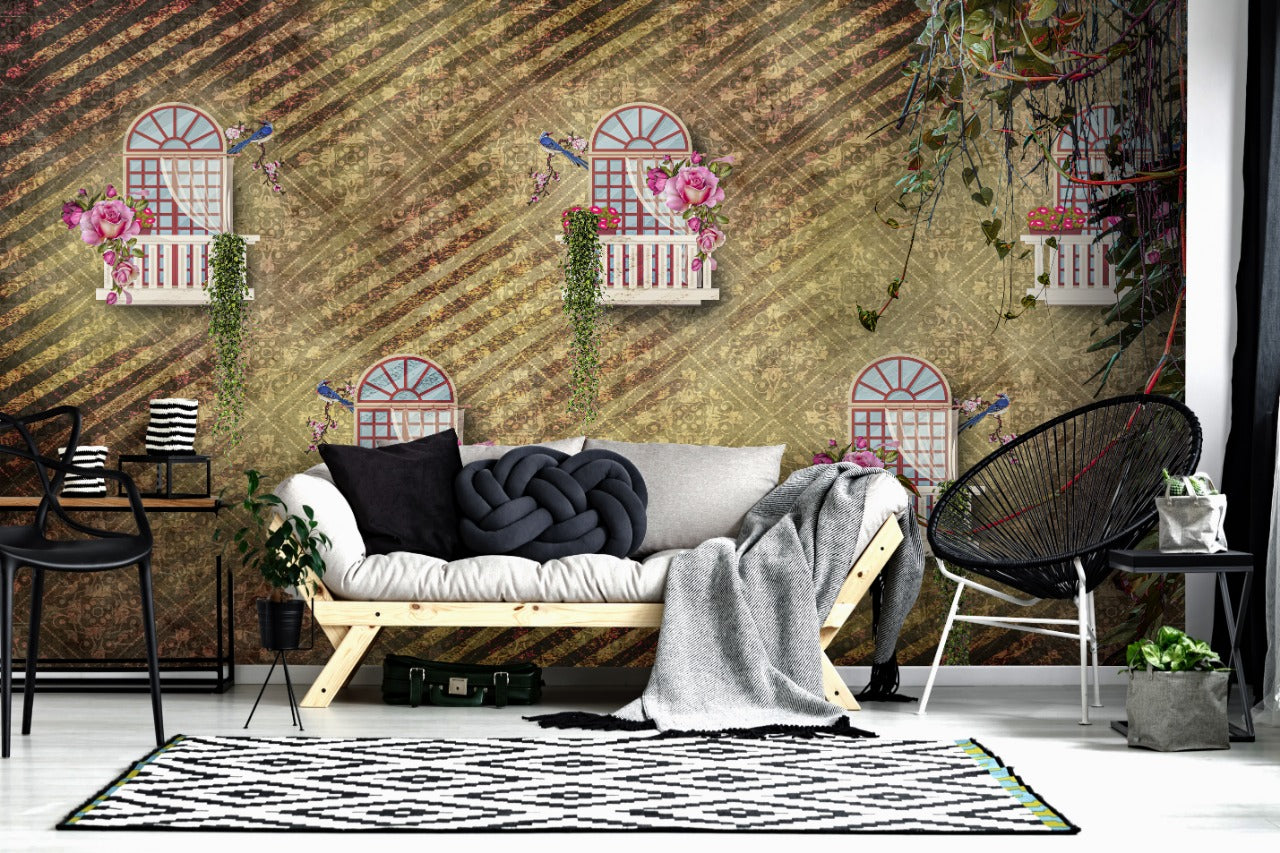 Diagonal Stripped Brown Wallpaper for wall