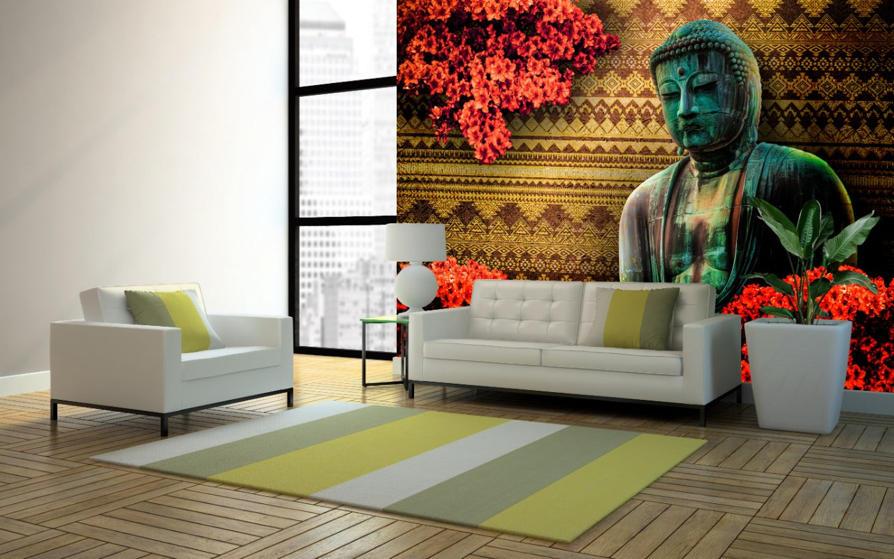 Lord Buddha In Semi-Floral Wall Wallpaper for wall