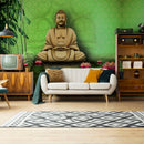 Buddha Illustration On Stenciled Green Background Wallpaper for wall