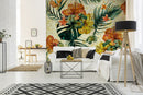 Colorful Hibiscus & Flowers On Palm Leaves Wallpaper for wall