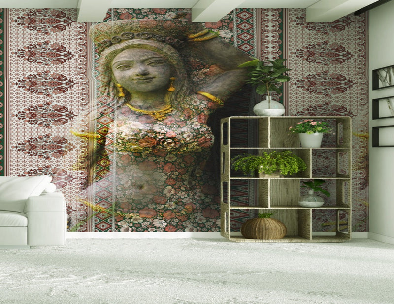 Floral Printed Lady Sculpture Wall Wallpaper for wall