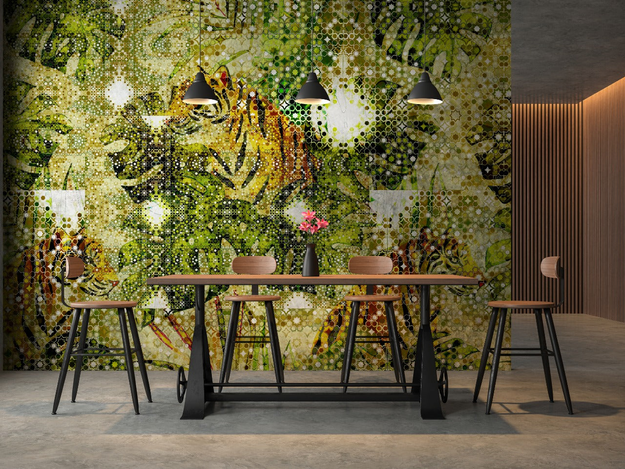 Tiger Between Leaves Under White Spots Wallpaper for wall
