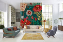 Abstract Printed Flowers & Buds Wallpaper for wall