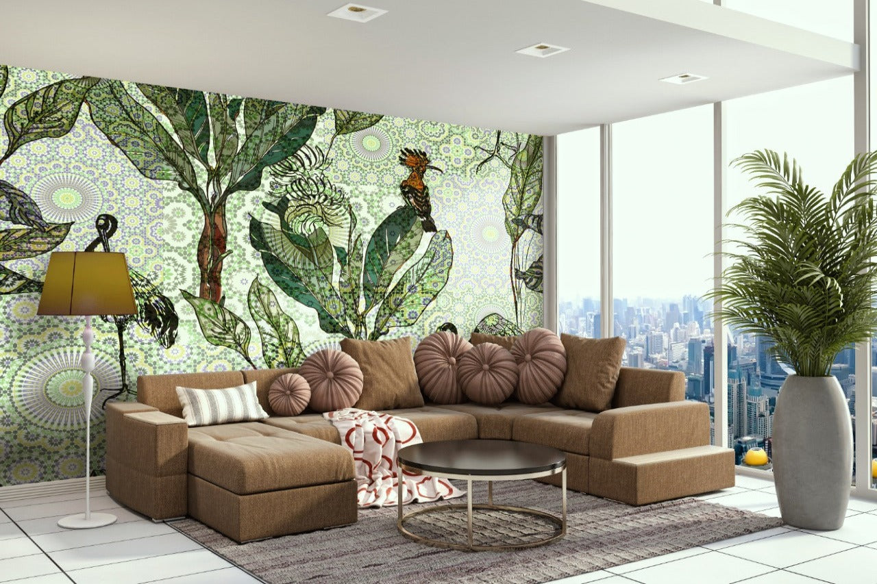 Abstract Trees & Leaves On Circle Patterns Wallpaper for wall