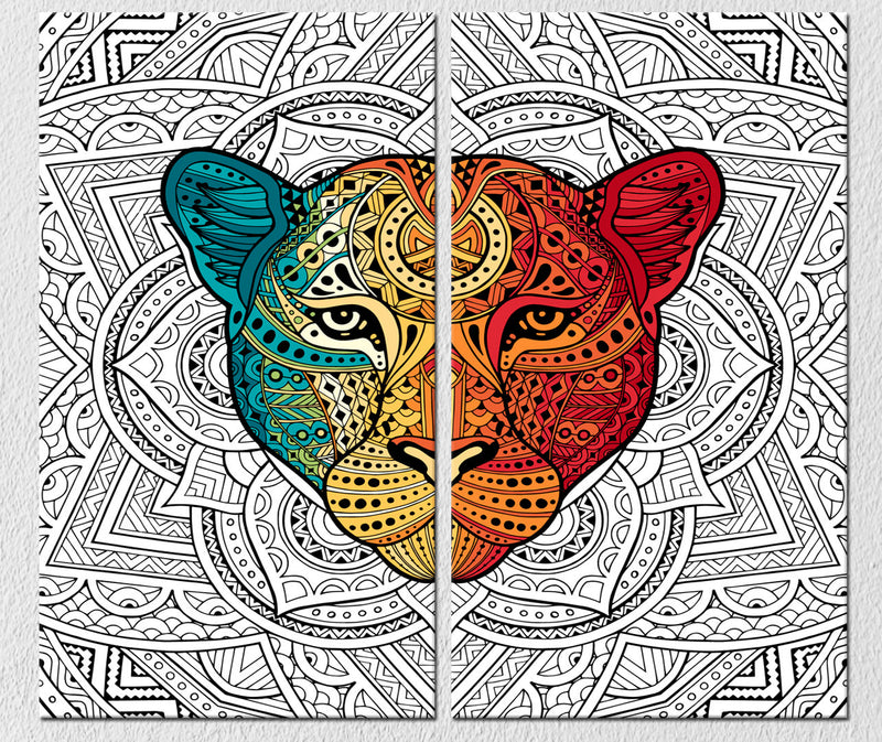 Wild Cat Indian Pattern Art, Set Of 2