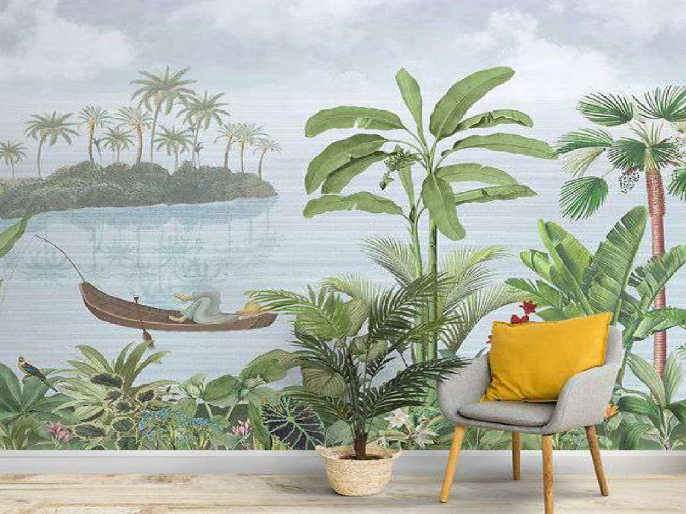 Nature Boat Man Wallpaper