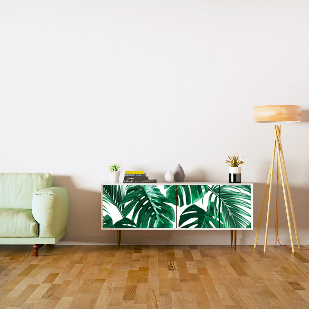 Green And white Leafs Design Self Adhesive Sticker For Cabinet