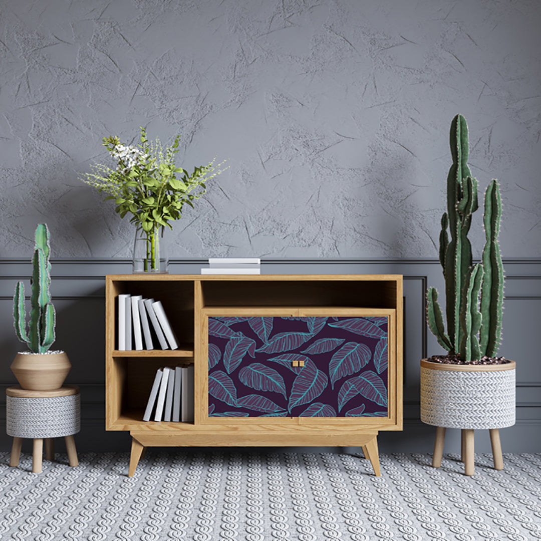 Green And Purple Shaded Leafs Design Self Adhesive Sticker For Cabinet