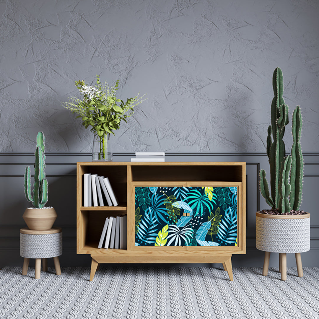 Green And Blue Leafs Design Self Adhesive Sticker For Cabinet