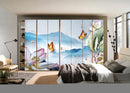 Lotus Butterfly Painting Self Adhesive Sticker For Wardrobe