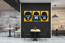 Monkey Headphone Yellow Art, Set Of 3