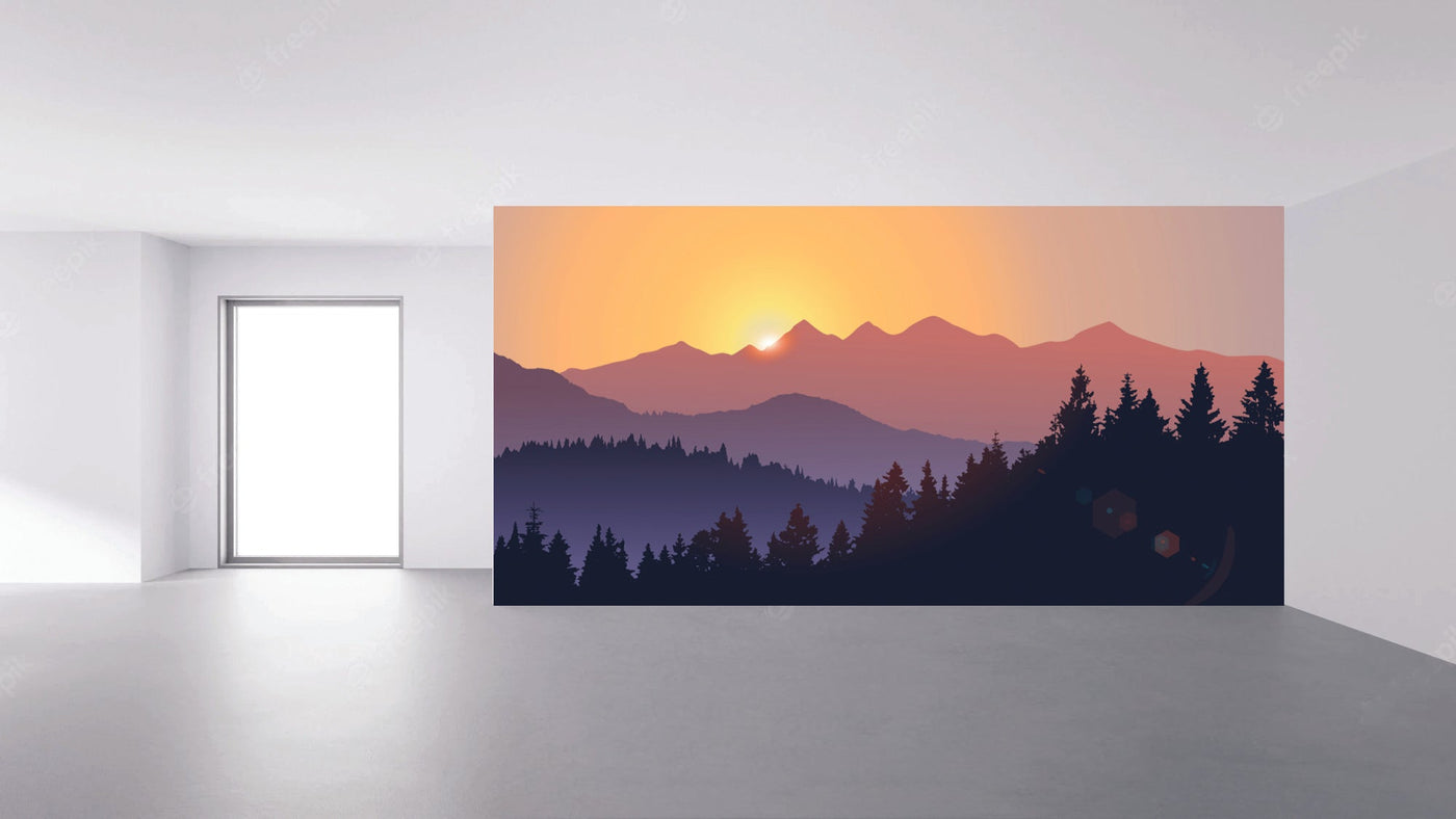 Shades of Orange Pink Mountain Landscape Wallpaper