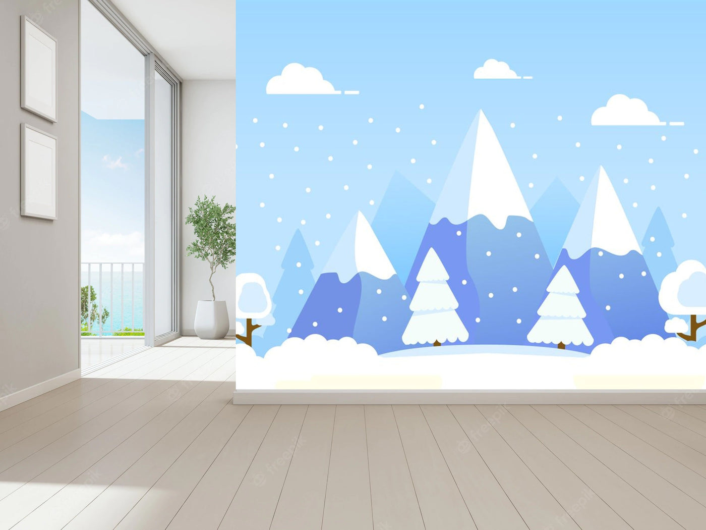 Snow and Blue Mountains Wallpaper
