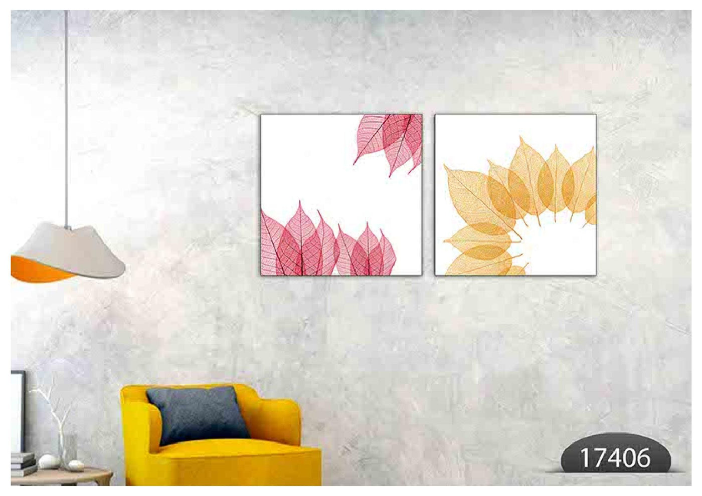 Pink And Golden Leaf, Set Of 2