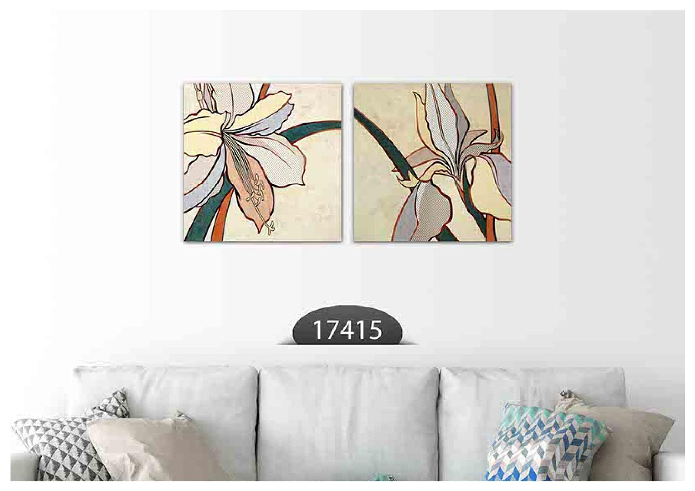 White Floral Modern Art, Set Of 2