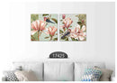 Bird Pink Flower Art, Set Of 2