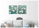 White Flower Blue Rustic Art, Set Of 2