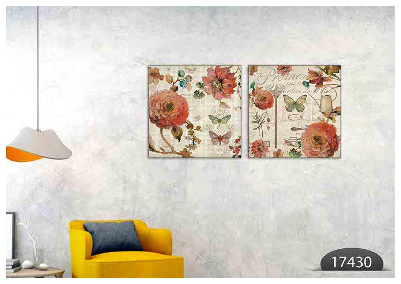 Pink Flower Butterfly Art, Set Of 2