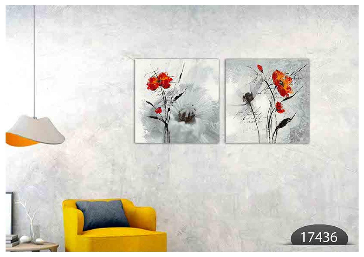 Red White Black Floral Art, Set Of 2