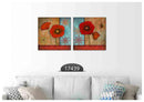 Red Flower Orange Brown Art, Set Of 2