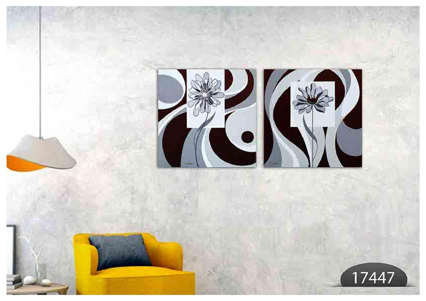 Black Grey Floral Art, Set Of 2