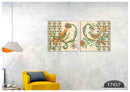 Orange Green Bird Pattern Art, Set Of 2