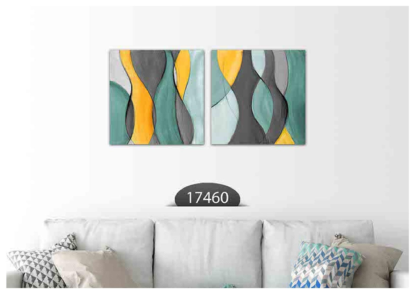 Blue Yellow Green Art, Set Of 2