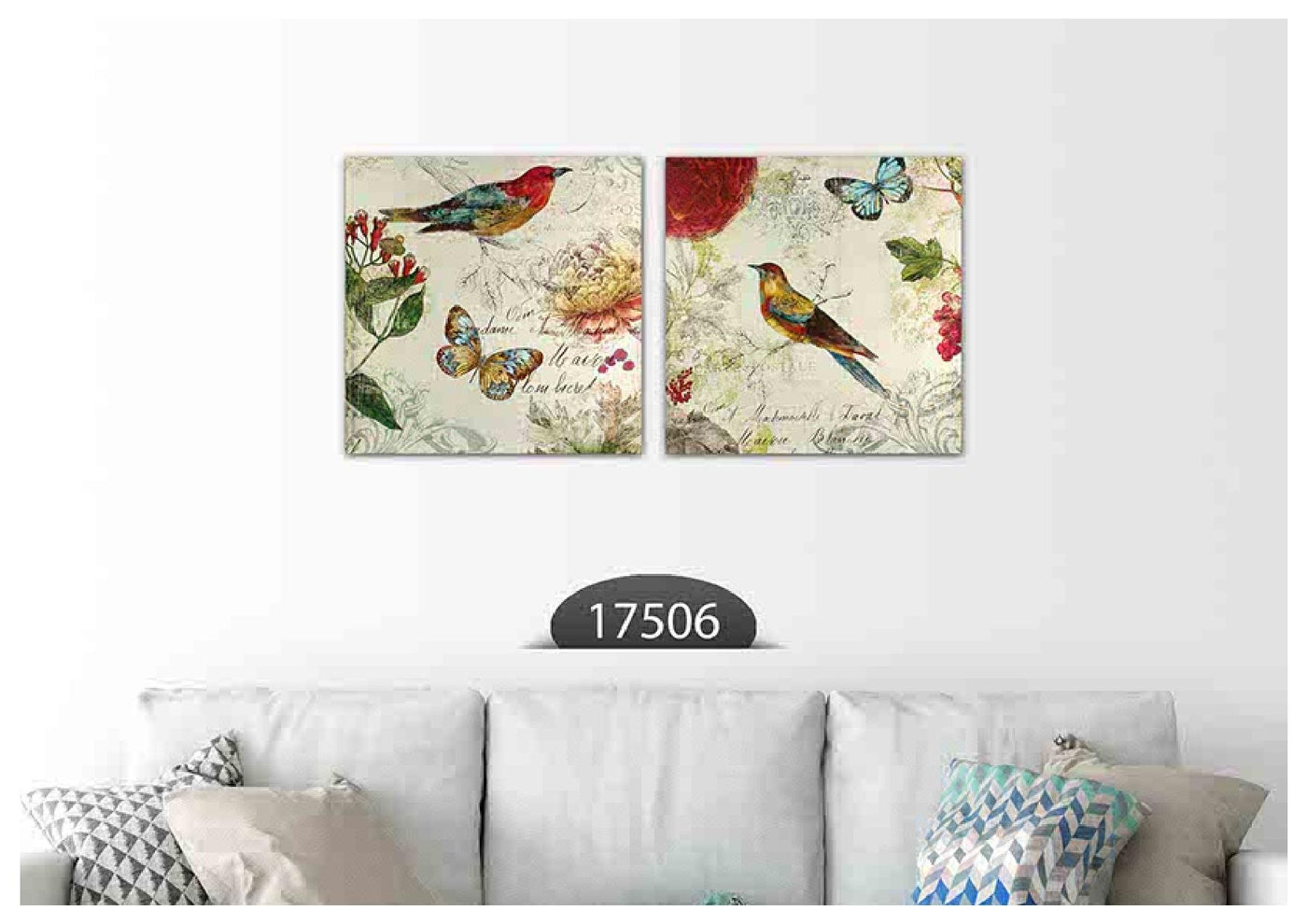 Bird Butterfly Rustic Art, Set Of 2