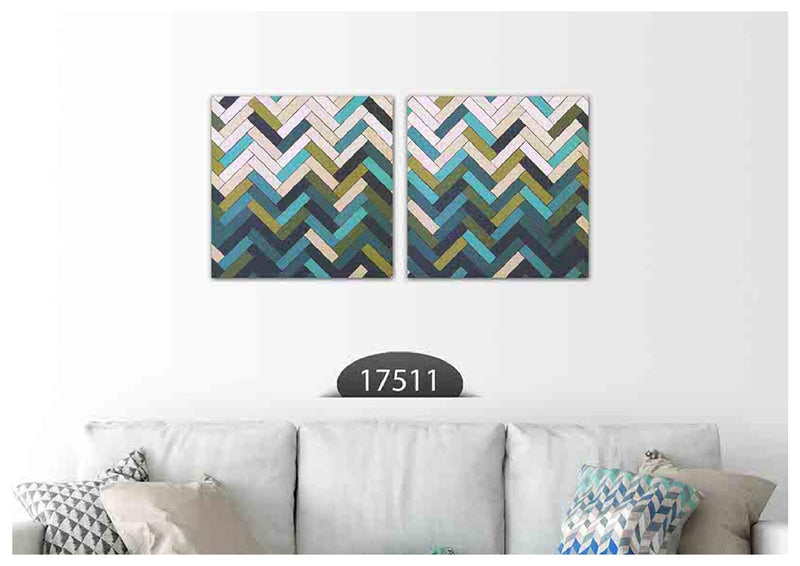 Blue Green White Abstract Art, Set Of 2