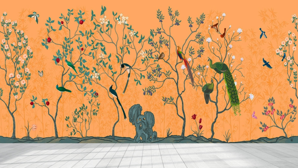 Bird Orange Landscape Murals Wallpaper
