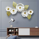 Metal Decor White Flower Golden Leaves