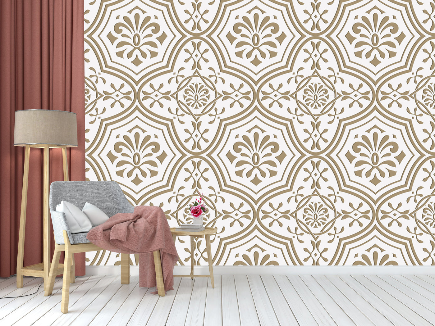 Beige White Pattern Wallpaper