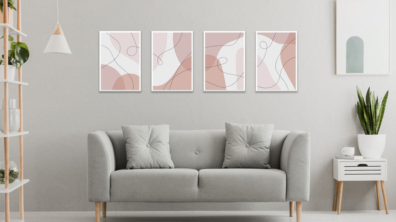 Abstract Lines On Pastel Background Art, Set Of 4