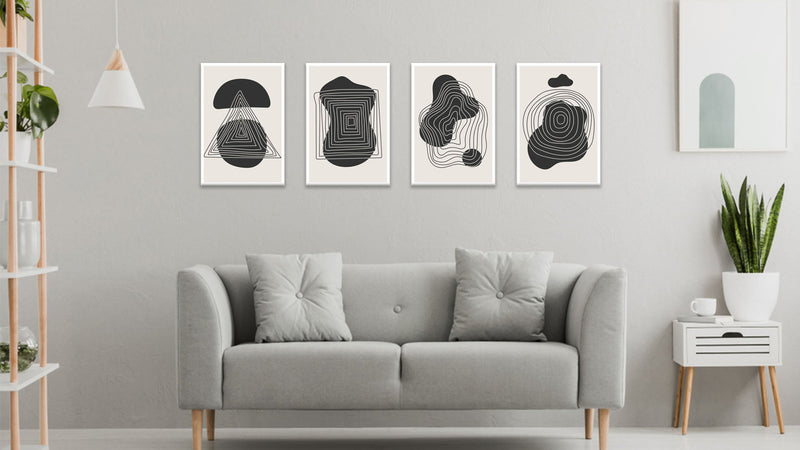 Black Concentric Figures Wall Art, Set Of 4