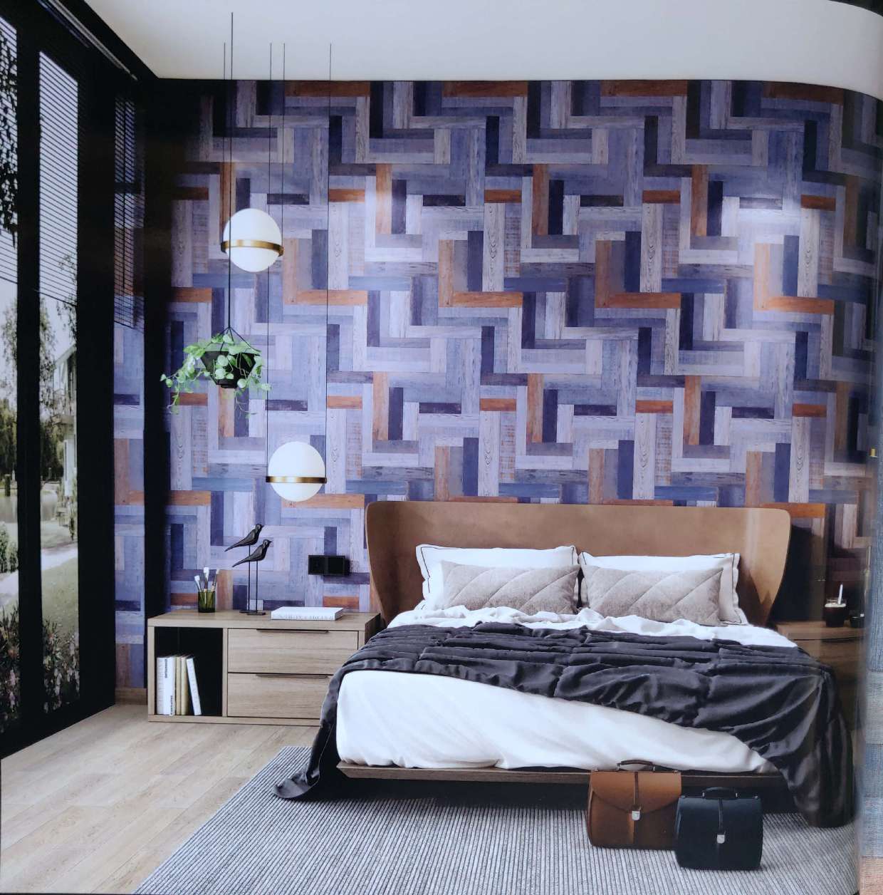 Patterned Wood Finish Wallpaper