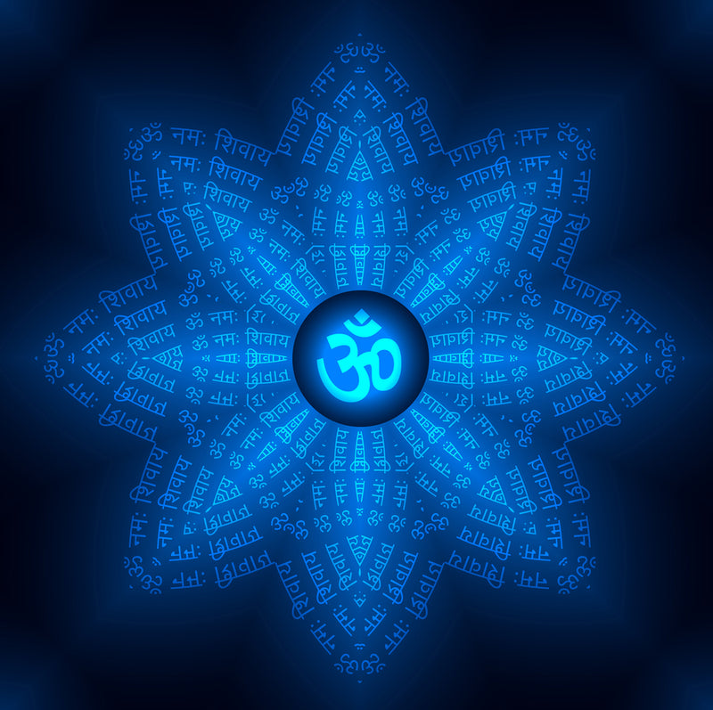 Om In Blue Floral Art Self Adhesive Sticker Poster
